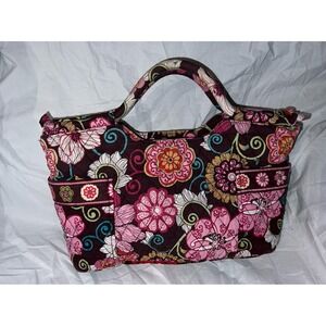 Vera Bradley Gabby Tote Handbag Mod Floral Pink Quilted Fabric Handle 6 Pockets